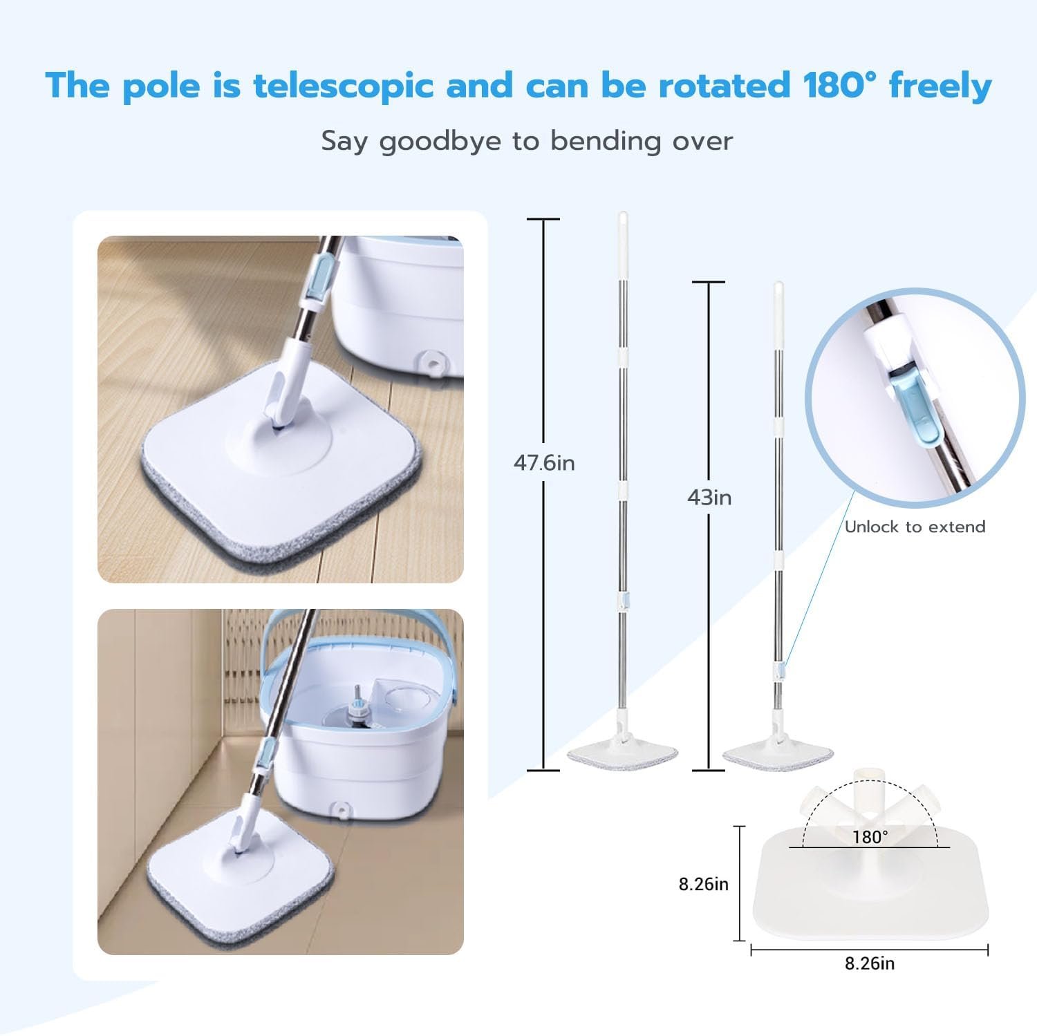 Spin Mop and Bucket System, with Dirty/Clean Water Separation System, Self-Wringing 360° Rotating Mop Head for Hardwood, Tile, Marble,Floor - Image 5