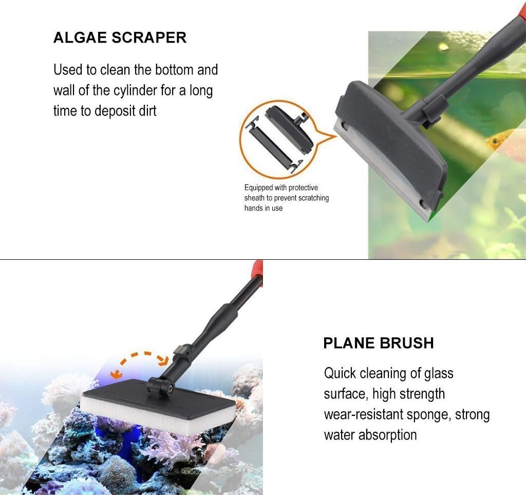 UPETTOOLS Aquarium Clean Tool 6 in 1 Fish Tank Cleaning Kit Algae Scraper Scrubber Pad Adjustable Long Handle Fish Tank Brush Cleaner Set - Image 7