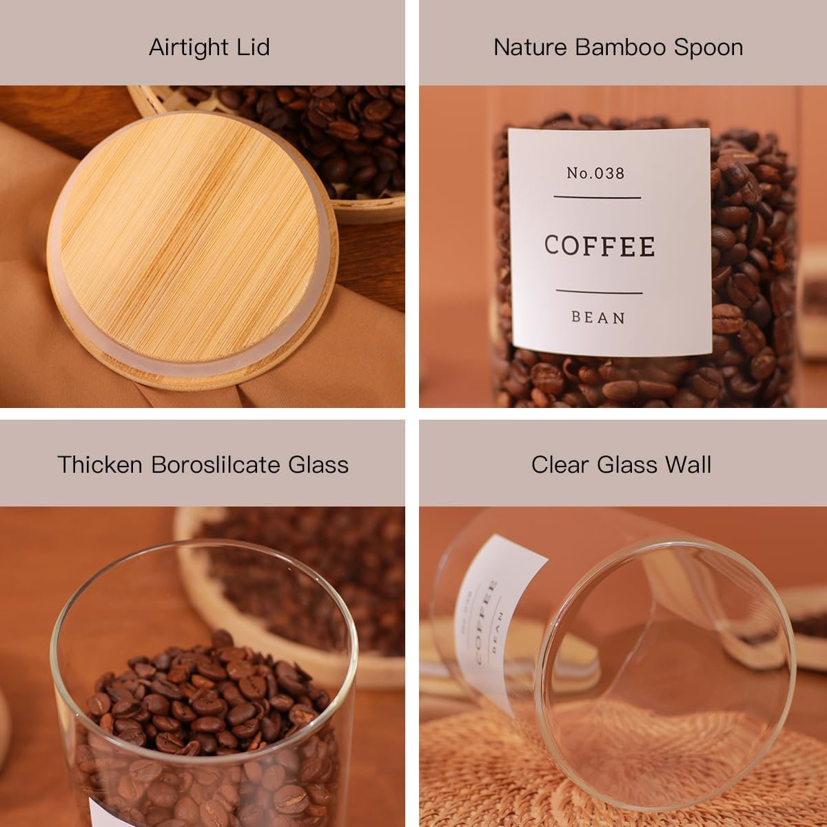 6-Pack Borosilicate Glass Storage Jars with Bamboo Lids + 132 Pre-Printed Pantry Labels Included, BPA-Free Thicken Airtight Containers for Flour, Sugar, Rice, Microwave & Freezer Safe(100OZ/54OZ/27OZ) - Image 6