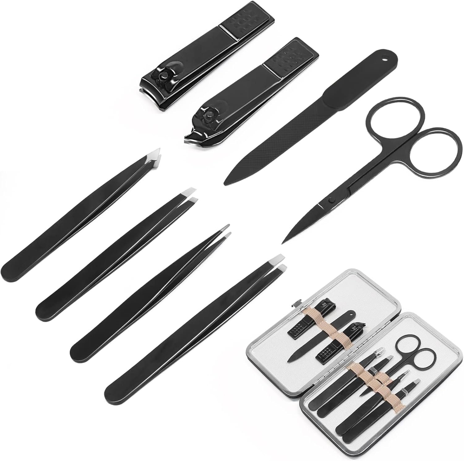 Tweezers and Fingernail Clippers Kit, 8 Pcs Professional Tweezer Nail Clipper Set Stainless Steel Manicure Tools with Case for Men Women - Image 9