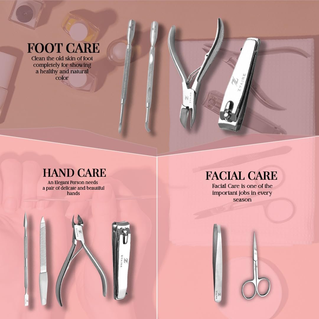 Manicure Pedicure Set - 10-in-1 Stainless Steel Grooming Kit, Personal Care Tools, Nail Nipper, Cuticle Cutter, Scissors, Tweezers, Blackhead Remover, Nail File & Case (Black) - Image 9