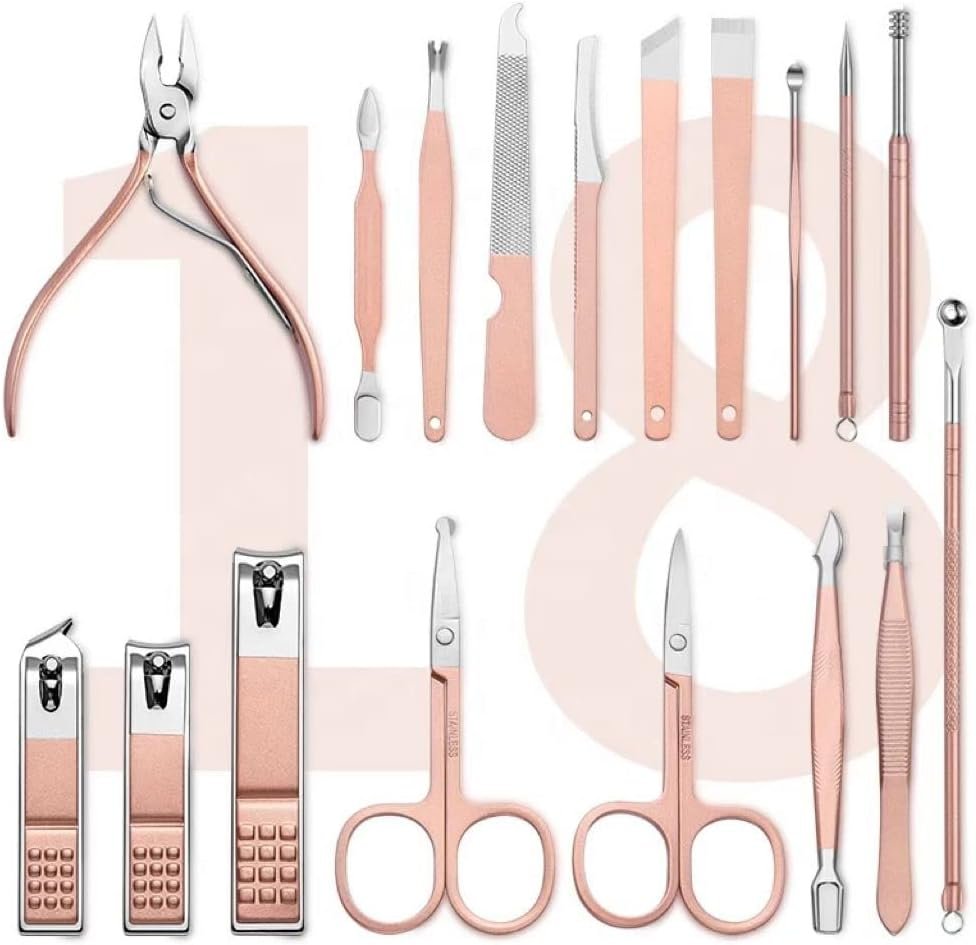 Manicure Set Professional Nail Clippers Pedicure Kit, 18 pcs Stainless Steel Nail Care Tools Grooming Kit with Luxurious Travel Leather Case for Thick Nails Men Women Gift (Rose Gold) - Image 2
