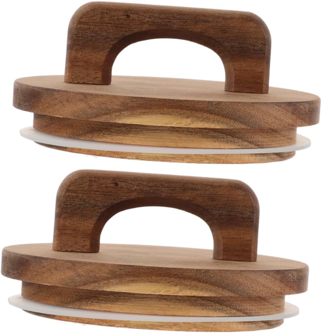 Zerodeko 2pcs Wooden Jar Lids with Silicone Seal Airtight Food Storage Lids for Glass Jars Acacia Wood with Handle for Crafts Kitchen Organization - Image 2