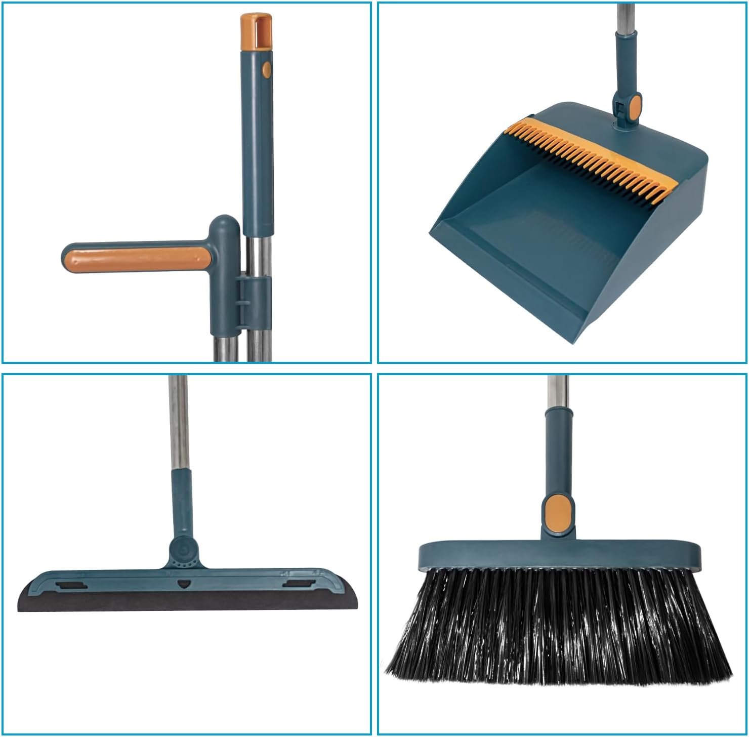 Broom and Dustpan Set With Rubber Squeegee for Indoor Sweeping - Combo Set With Dust Pan and Brush - Image 4