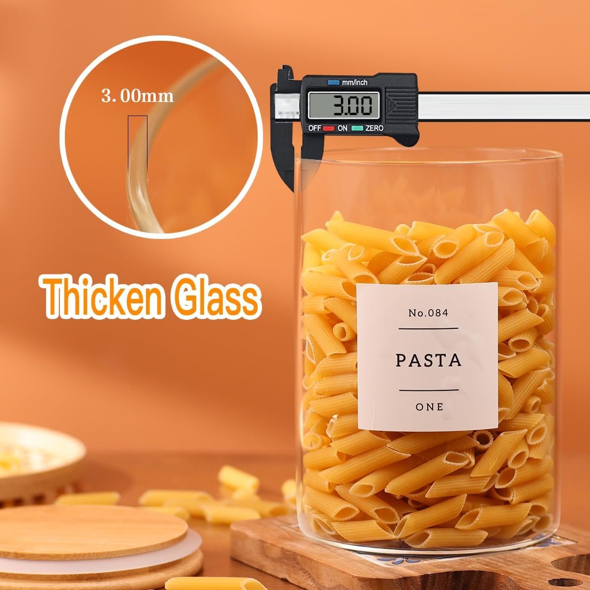 6-Pack Borosilicate Glass Storage Jars with Bamboo Lids + 132 Pre-Printed Pantry Labels Included, BPA-Free Thicken Airtight Containers for Flour, Sugar, Rice, Microwave & Freezer Safe(100OZ/54OZ/27OZ) - Image 5