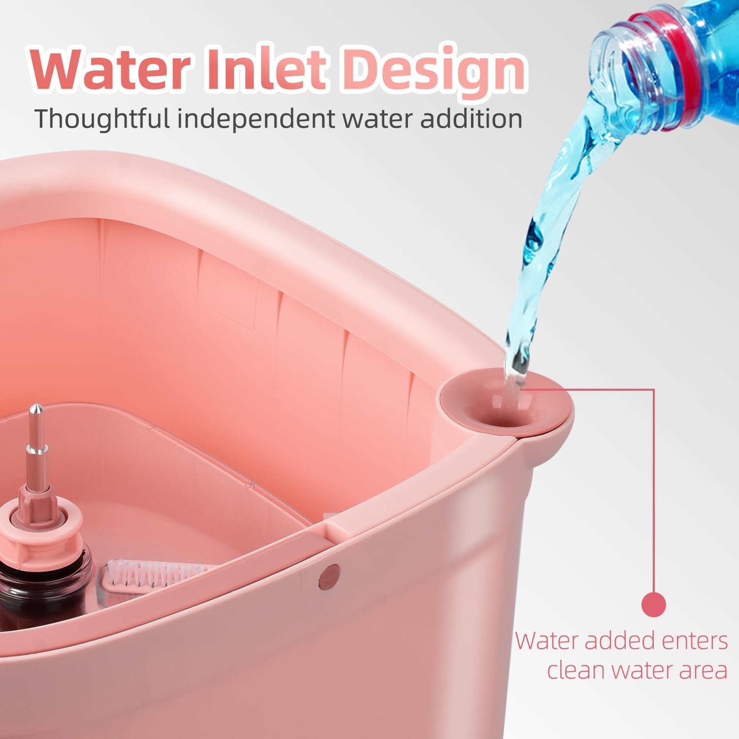 Spin Mop and Bucket Set with Self - Separating Dirty and Clean Water System, Self - Wringing, 360° Rotating Clean Mop - Head for Hardwood, Tile and Marble Floors with 6 Pads - Pink - Image 7