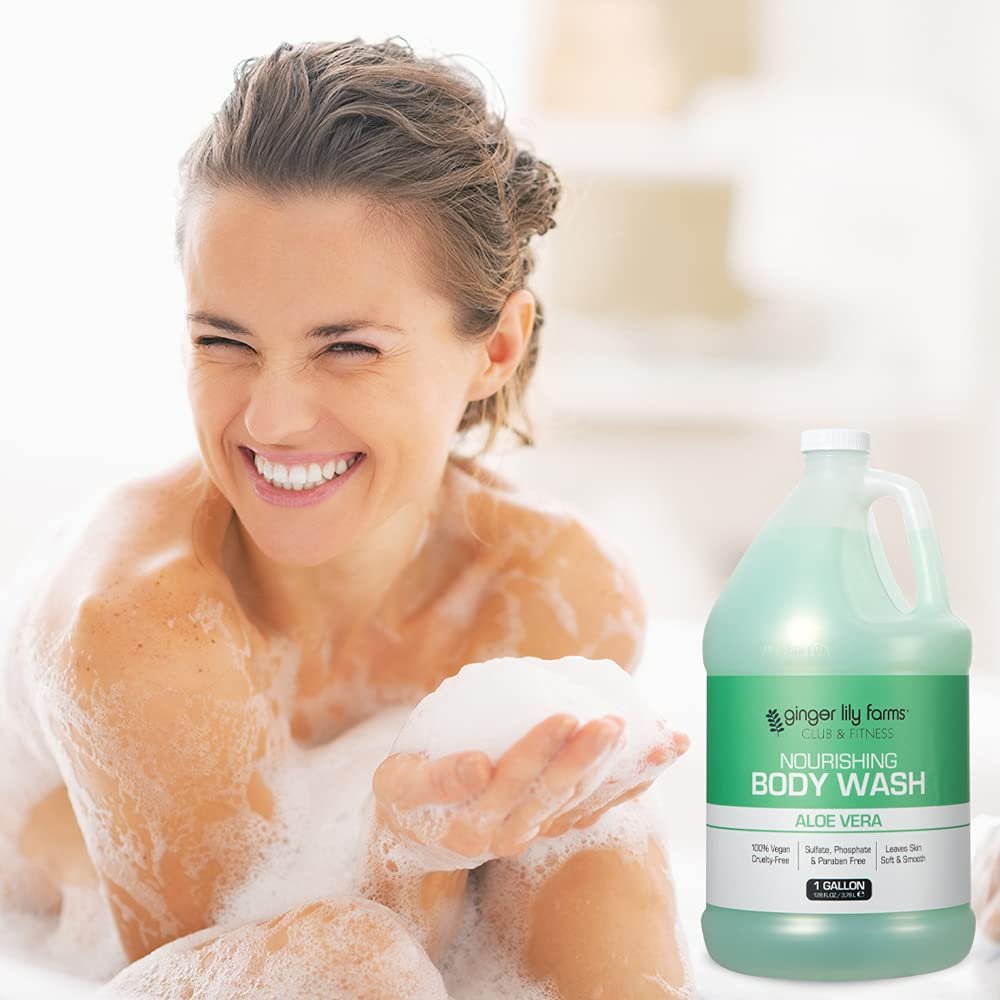 Ginger Lily Farms Club & Fitness Nourishing Body Wash, 100% Vegan & Cruelty-Free, Bath & Shower Gel for Men and Women, Aloe Vera Scent, 1 Gallon (128 fl. oz.) Refill - Image 8