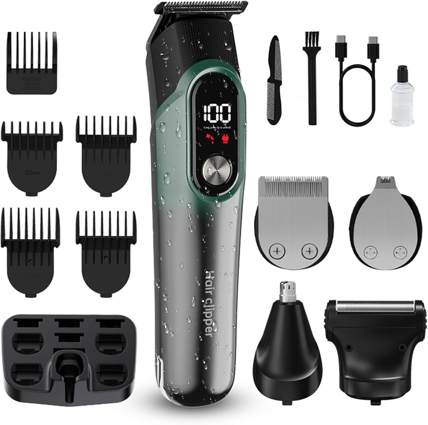Beard Trimmer for Men, Hair Clippers for Men 5 in 1 Grooming Shaving Kit for Face, Mustache, Body, Ear, Nose, Waterproof Cordless Barber Clippers for Hair Cutting 822 Cyan - Image 2