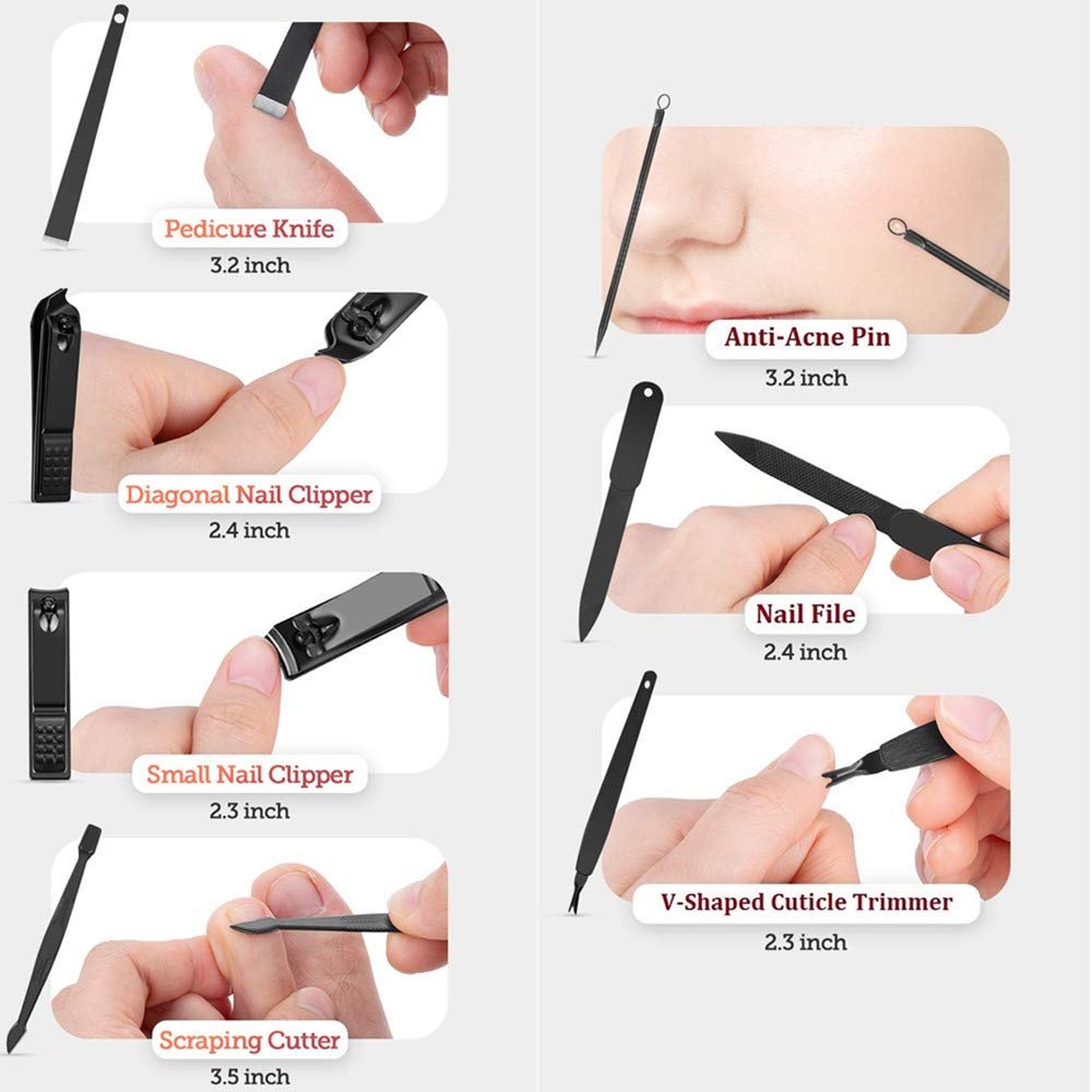 Manicure Set Men, Manicure Set Professional 18 Pcs Mens Grooming Kits Aceoce Stainless Steel Nail Care Tools with Luxurious Travel Case Pedicure Kit Gifts - Image 9