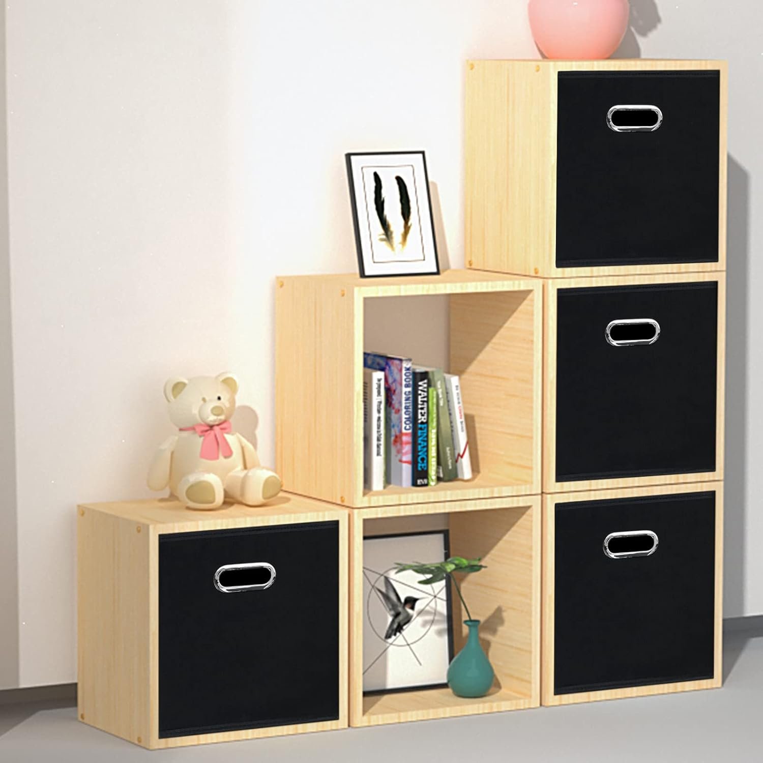 11 Inch Foldable Storage Bins ,Black Fabric Cubes Organizer Baskets with Handle for Closet or Collapsible Box, 11x11x11 Set of 2 (Black ) - Image 7