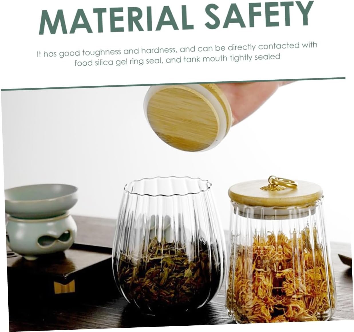 Mikinona Airtight Candy Jar Striped Glass Tea Canister for Loose Tea Storage Kitchen Food Storage Jar with Cover for Tea Leaves Sweets Snacks Compact Design - Image 6