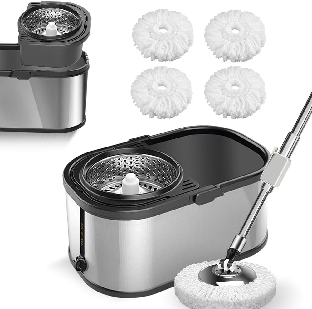 EasyWring Microfiber Spin Mop with Wringer Set, 360° Spining Mop and Bucket Set for Cleaning with Extra Refills, Trueclean Mop Bucket System (Silver) - Image 2