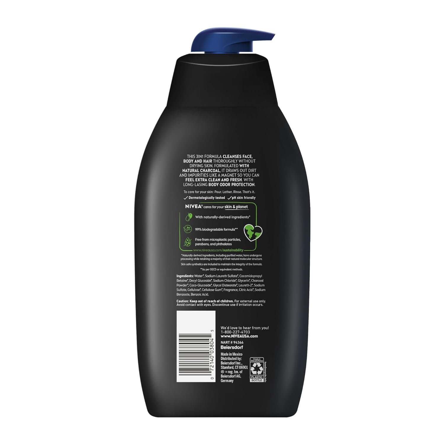 NIVEA Men Active Clean Body Wash with Natural Charcoal for Normal to Oily Skin, 3-in-1 Charcoal Body Wash, Face and Hair, Draws Out Dirt and Impurities, 30 Fl Oz Bottle - Image 12