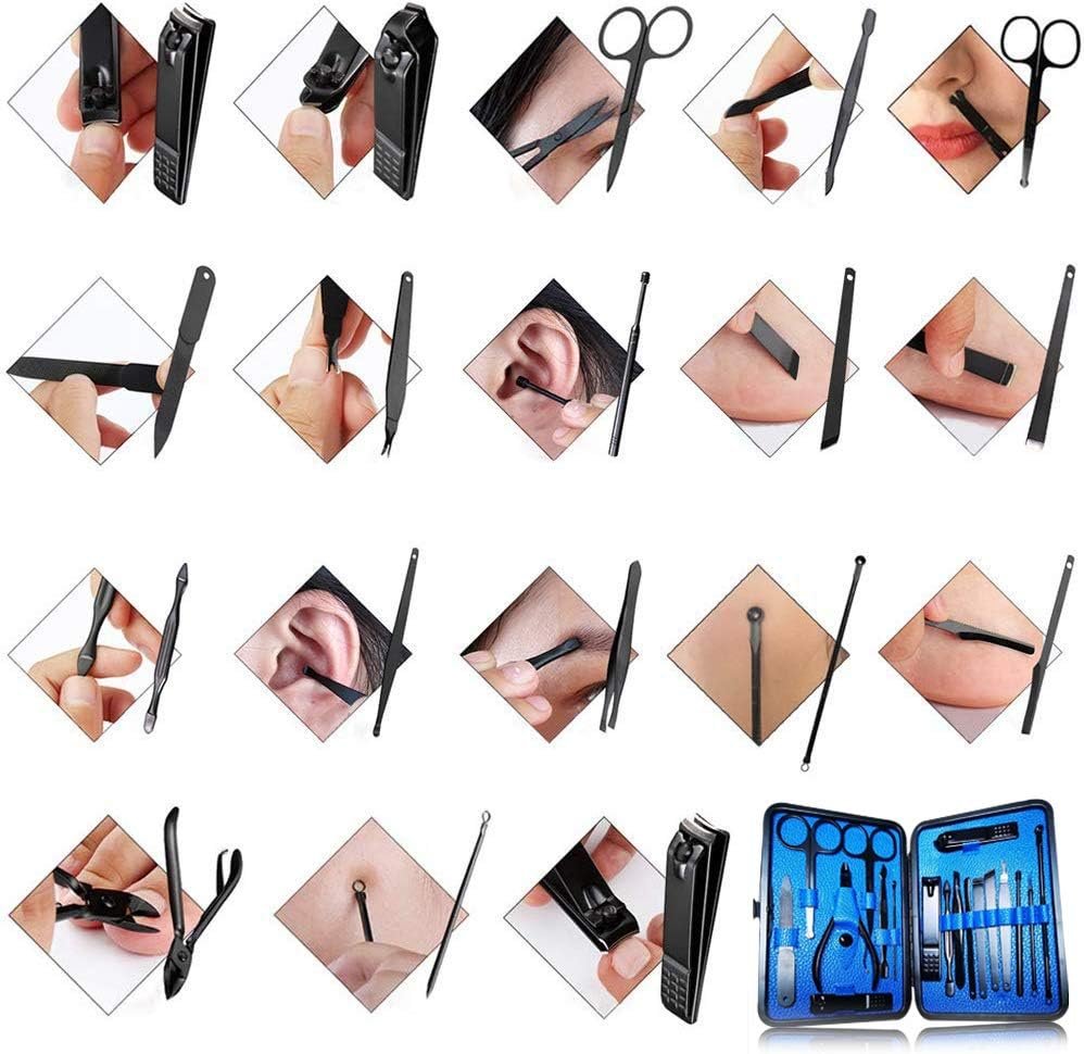 Manicure Pedicure Kit Nail Clippers Set 18 in 1 High Precision Stainless Steel Cutter File Sharp Scissors for Men & Women Fingernails & Toenails Vibrissac Scissors with Stylish Case (Blue_18in1) - Image 6