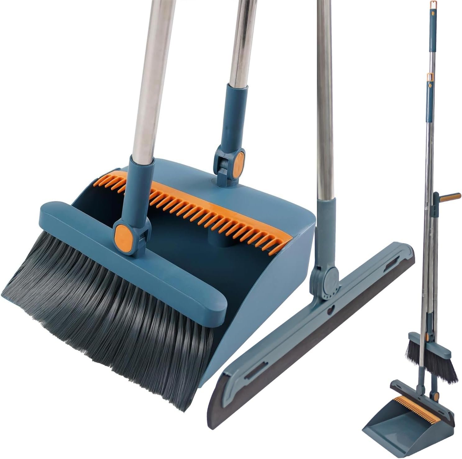 Broom and Dustpan Set With Rubber Squeegee for Indoor Sweeping - Combo Set With Dust Pan and Brush - Image 2