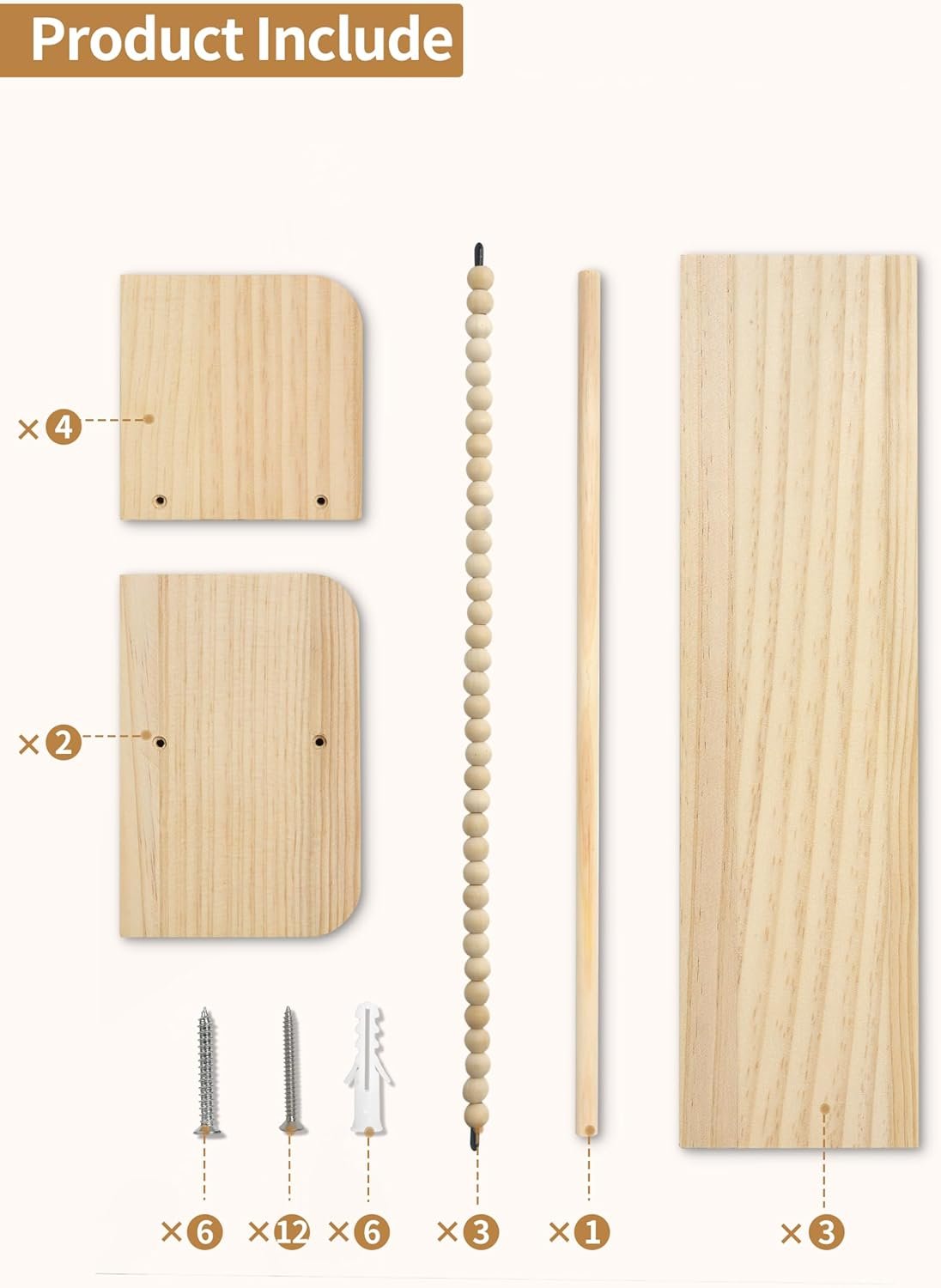 Nursery Floating Shelves for Wall, Set of 3 Book Shelves Natural Wood Wall Mounted Organizer with Towel Bar Hanging Bookshelves Nursery Decor for Kids Room, Bedroom and Kitchen - Image 6