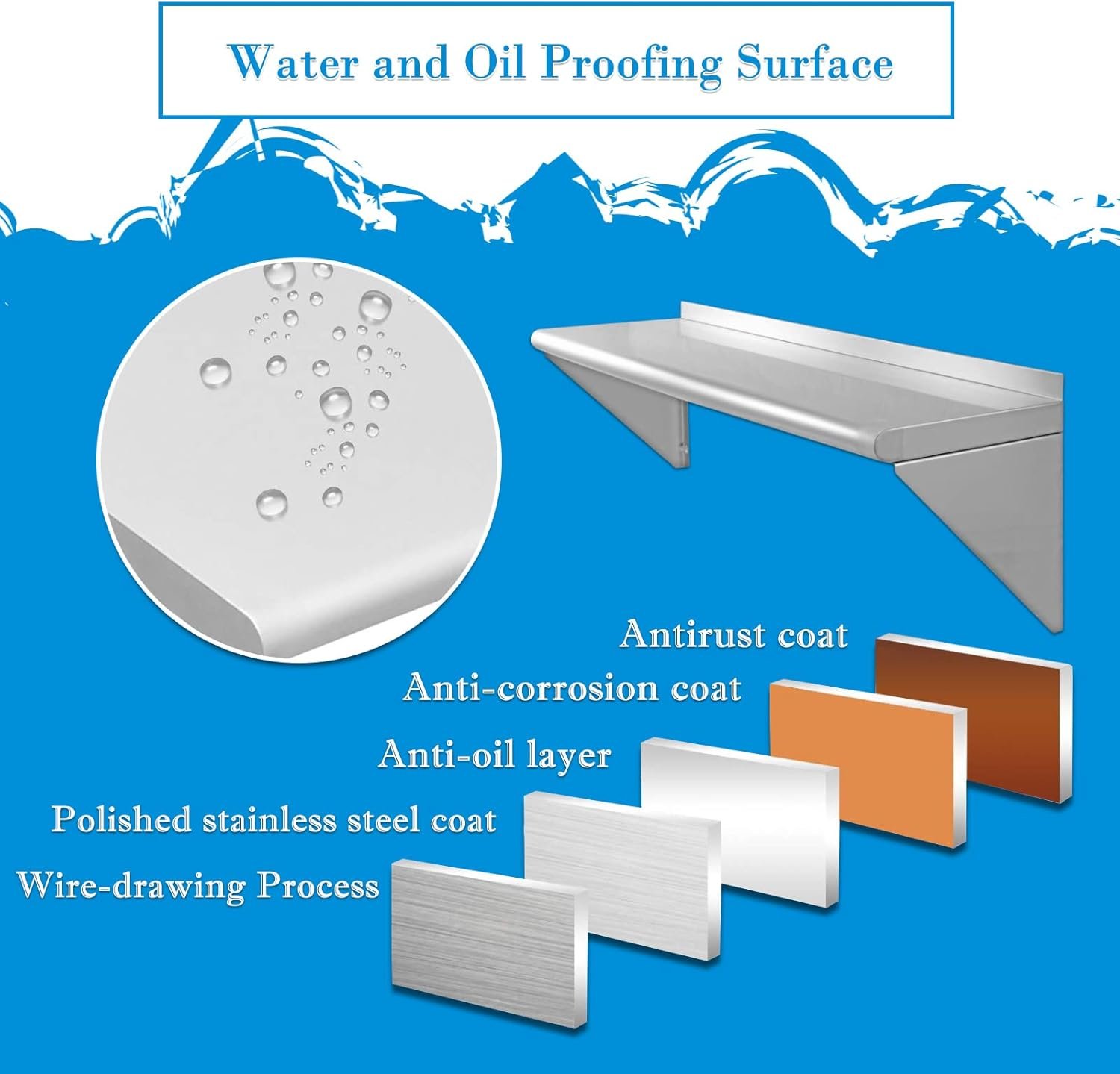 12''x36'' - 2PACKS Wall Mounted Stainless Steel Shelf NSF Commercial Metal Wall Mount Floating Shelving for Kitchen, Restaurant, Food Truck,Garage,Washrooms,Home&Hotel - Image 6