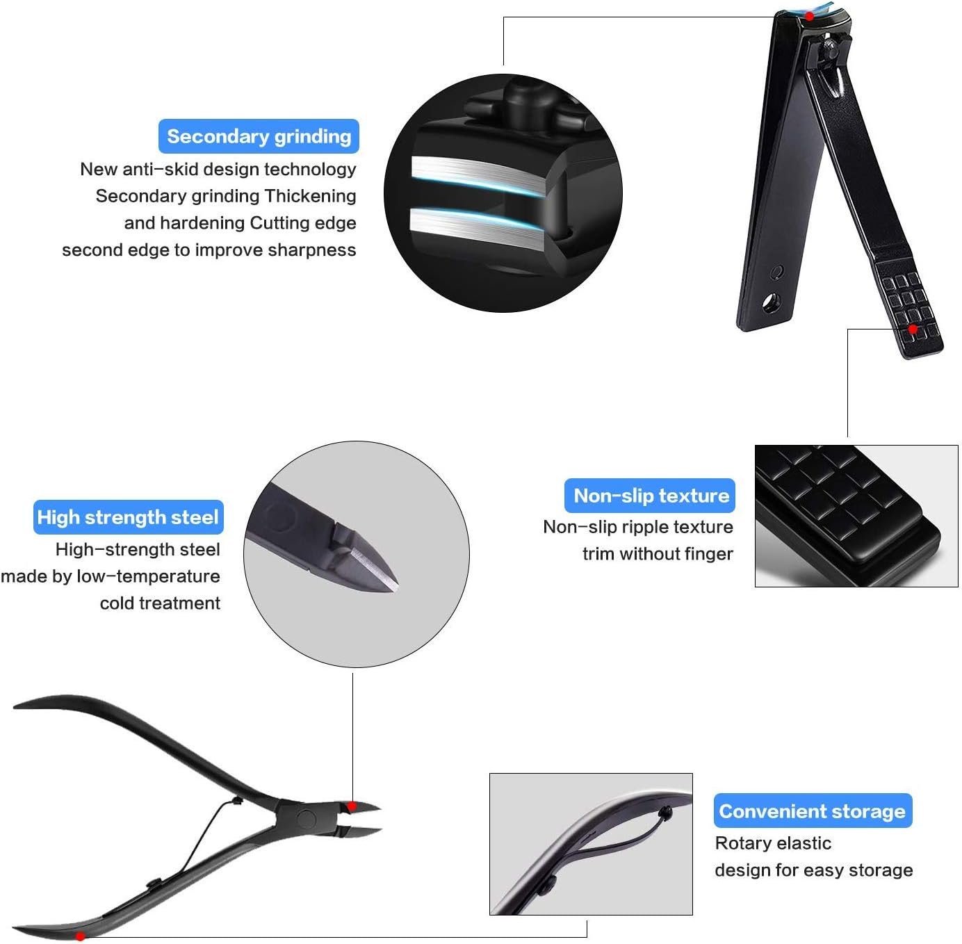 Manicure Pedicure Kit Nail Clippers Set 18 in 1 High Precision Stainless Steel Cutter File Sharp Scissors for Men & Women Fingernails & Toenails Vibrissac Scissors with Stylish Case (Blue_18in1) - Image 4