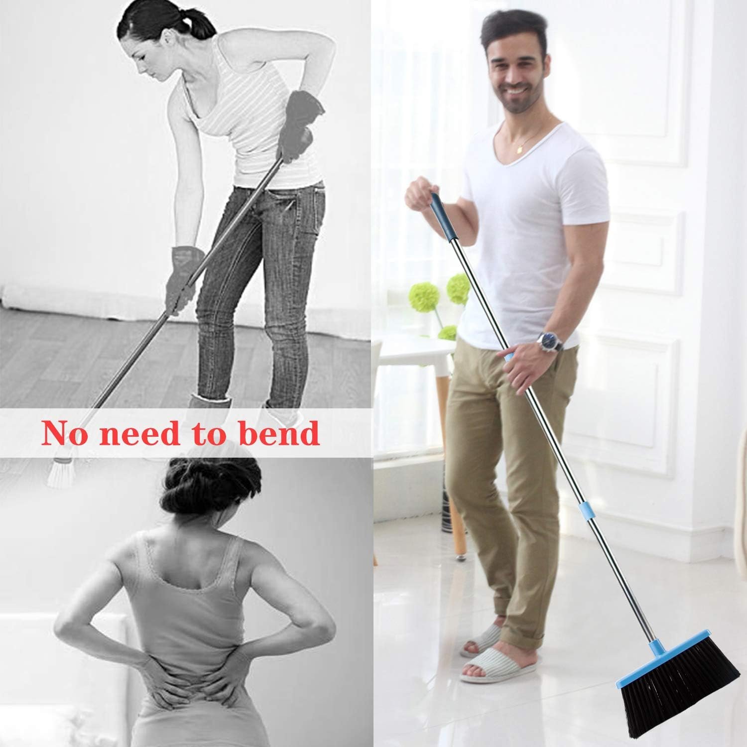 Broom and Dustpan Set for Home 2025 Indoor Outdoor Broom with Dustpan Combo Set Upright Dust Pans with Long Handle Angle Broom for Kids Garden Pet Hair Lobby Wood Floor Kitchen - Image 4
