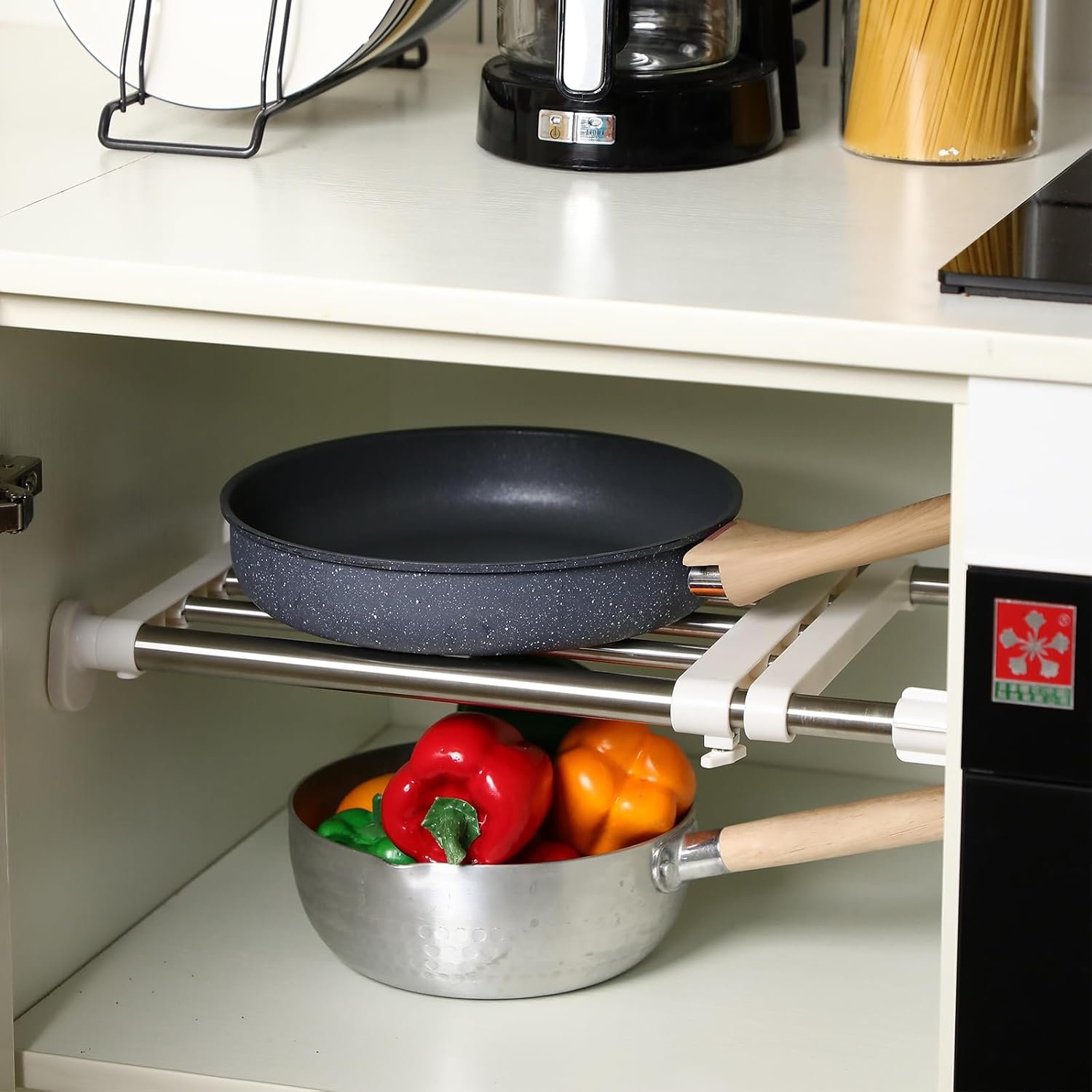 Geetery 4 Pcs Closet Tension Shelf Rod Metal Expandable Shelf Organizer Adjustable Closet Shelves Rack DIY Dividers Separators for Cabinet Storage Locker Clothes(16.54–23.62 Inch) - Image 7