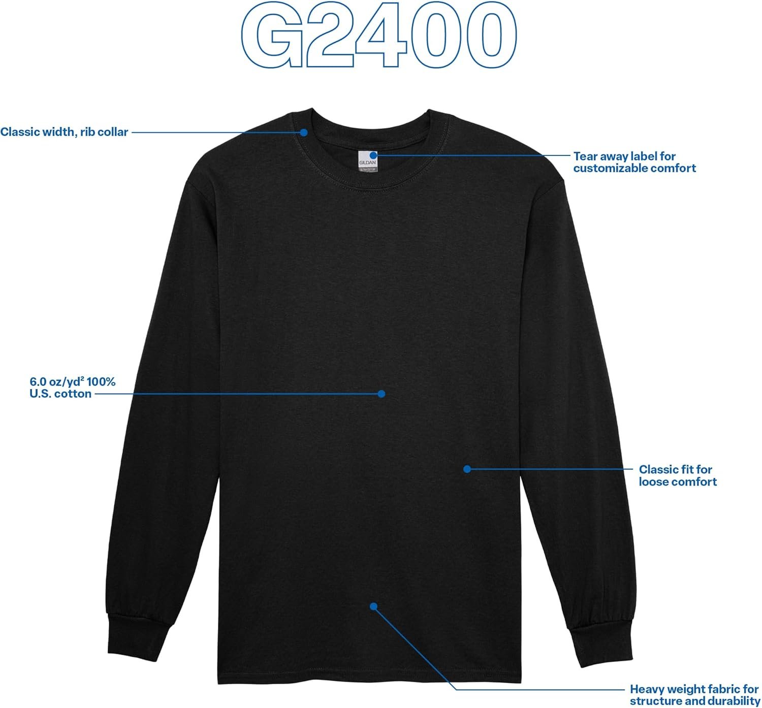 Gildan Adult Ultra Cotton Long Sleeve T-Shirt, Style G2400, Multipack - Image 5