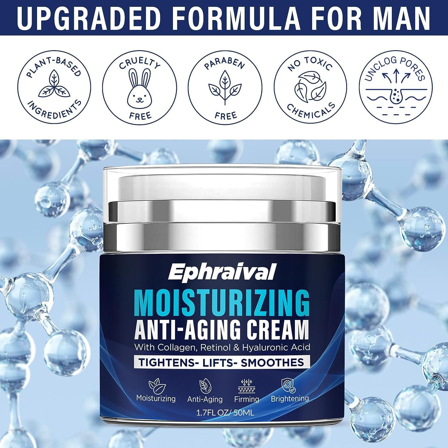 Retinol Anti-Aging Cream for Men: Moisturizing Face Cream with Hyaluronic Acid Vitamin E Peptides - Reduces Wrinkles Firms Skin Lightweight Formula 1.7 fl oz - Image 7
