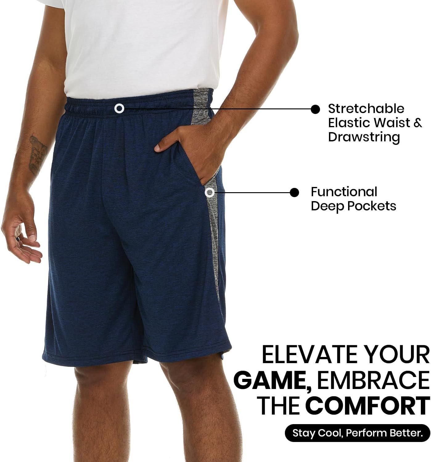 5 Pack: Men's Dry-Fit Sweat Resistant Active Athletic Performance Shorts - Image 3