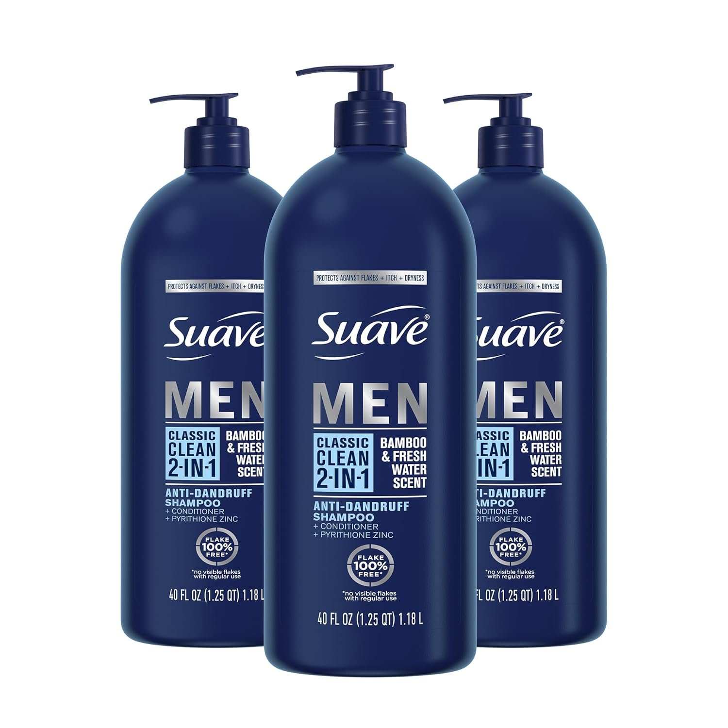 Suave Men 2 in 1 Anti Dandruff Shampoo and Conditioner, Classic Clean with Bamboo scent, 40 oz Pack of 3 - Image 2