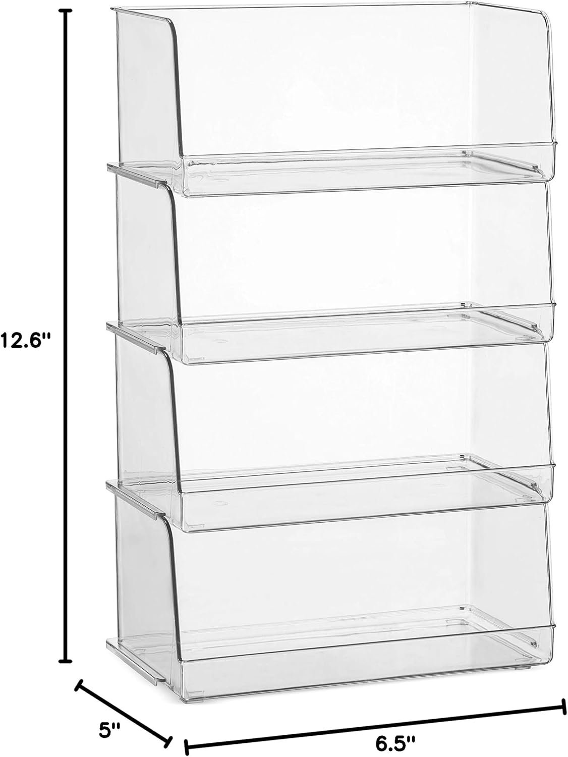 Set Of 4 Clear Pantry Organizer Bins Stackable Household Plastic Food Storage Basket with Wide Open Front for Kitchen, Countertops, Cabinets, Refrigerator, Freezer, Bedrooms, Bathrooms - 12" Wide - Image 11