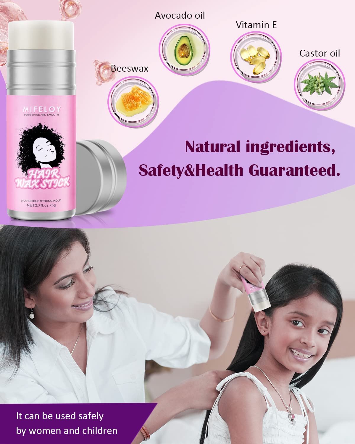 Hair Wax Stick, 2.7 oz - Pomade Tamer Stick for Smoothing Flyaways Edge Control, Long Lasting Styling Cream Gel, Women Slick Back Hair Glue, Bed Head for Wigs - Image 3