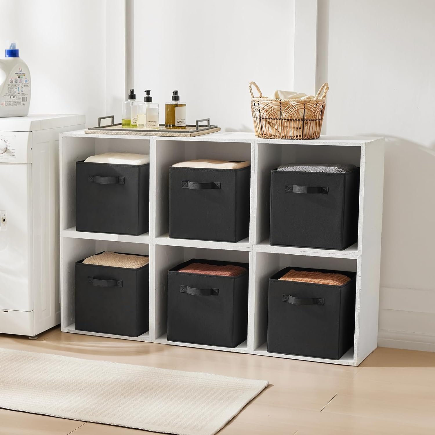 MAX Houser Fabric Cloth Storage Bins,Foldable Storage Cubes Organizer Baskets with Dual Handles for Home Bedroom Storage,Set of 6(Black) - Image 10
