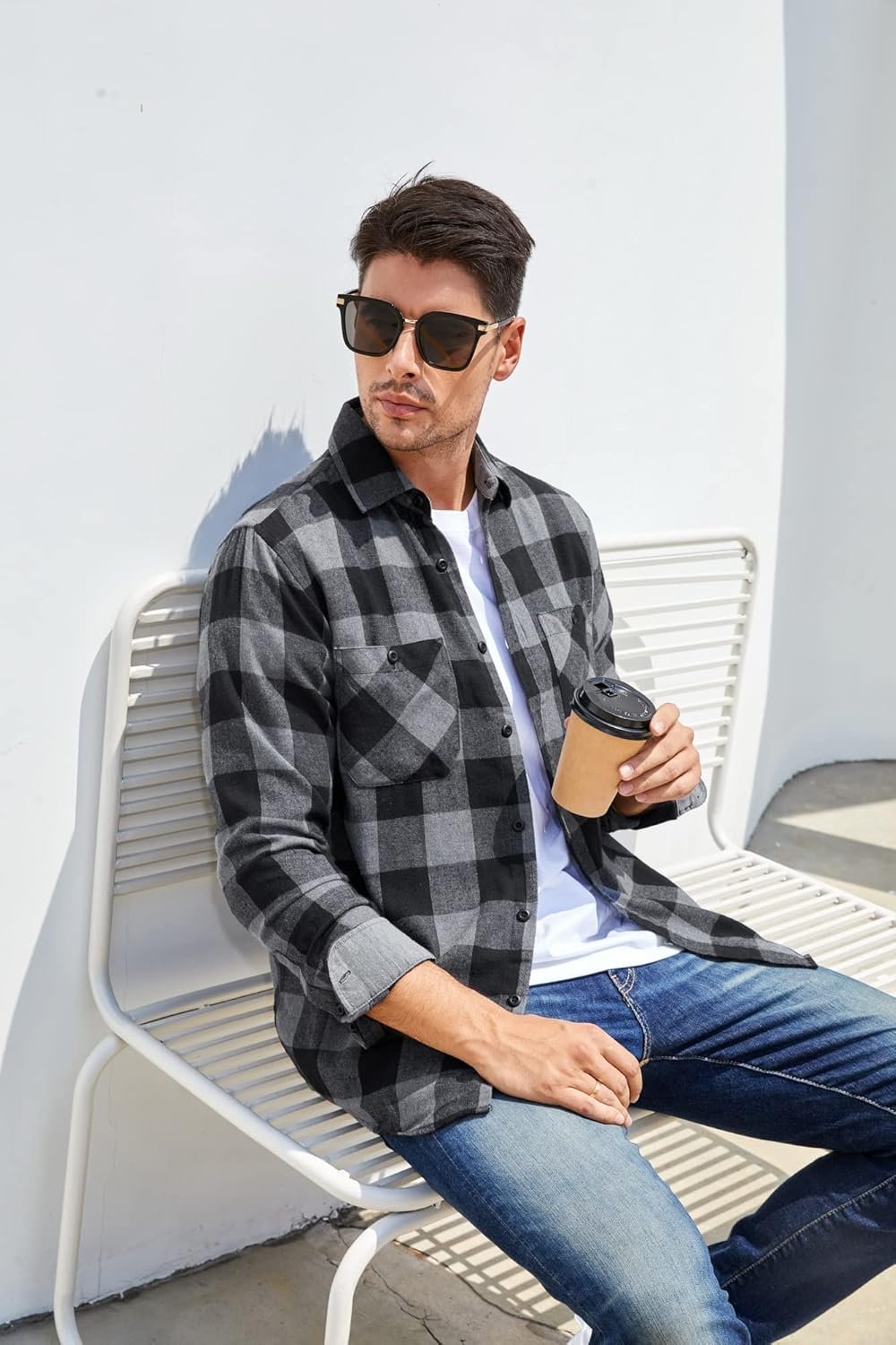Alex Vando Mens Button Down Shirts Regular Fit Long Sleeve Casual Plaid Flannel Shirt - Image 5