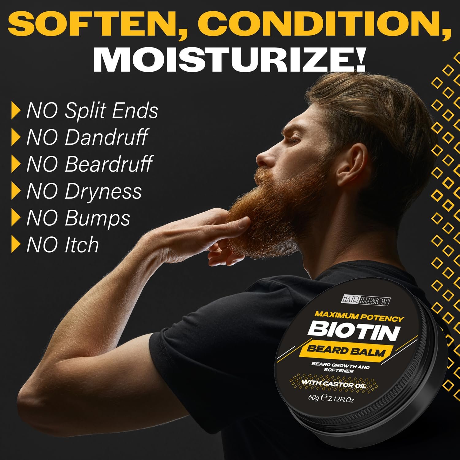 Hair Illusion MAXIMUM POTENCY BIOTIN Beard Balm For Beard Growth And Softening, Black - Image 7