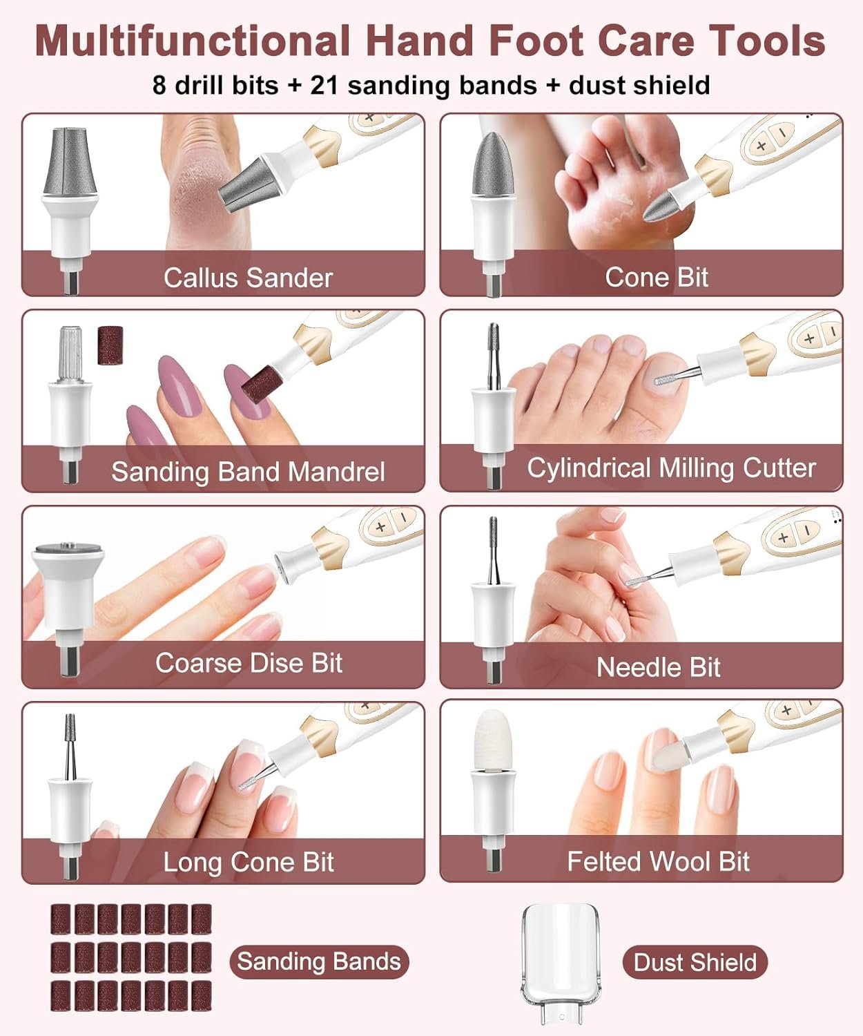 Professional Manicure Pedicure Kit, Cordless Electric Nail File Drill Machine, Toe Nail Filer and Buffer Set, Toenail Grinder for Thick Toenails, Hand Foot Care Tools for Women Men Nails Cuticle Feet - Image 6