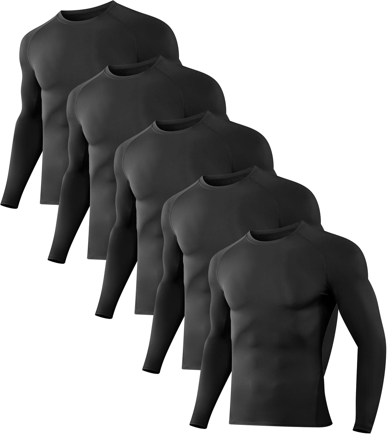 5 Pack Men's Compression Shirts Long Sleeve Athletic Workout Sports Undershirt Base Layer Top for Winter - Image 2