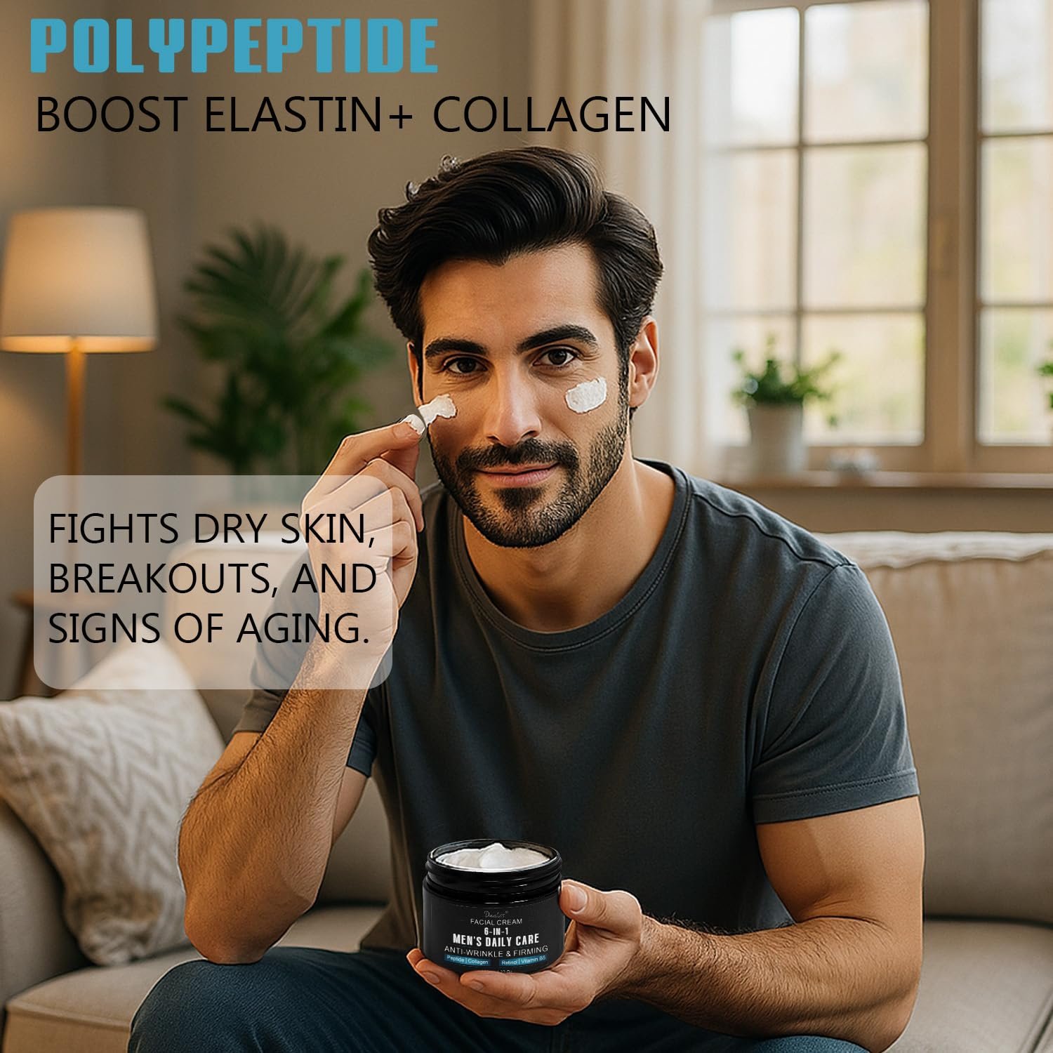 6-in-1 Mens Face Moisturizer - Unscented Anti Aging & Wrinkle Men's Face Lotion Face Cream for Men with Retinol Collagen Peptides, Reduce the Look of Eye Bags, Dark Circles and Puffiness 4.23 Oz - Image 3