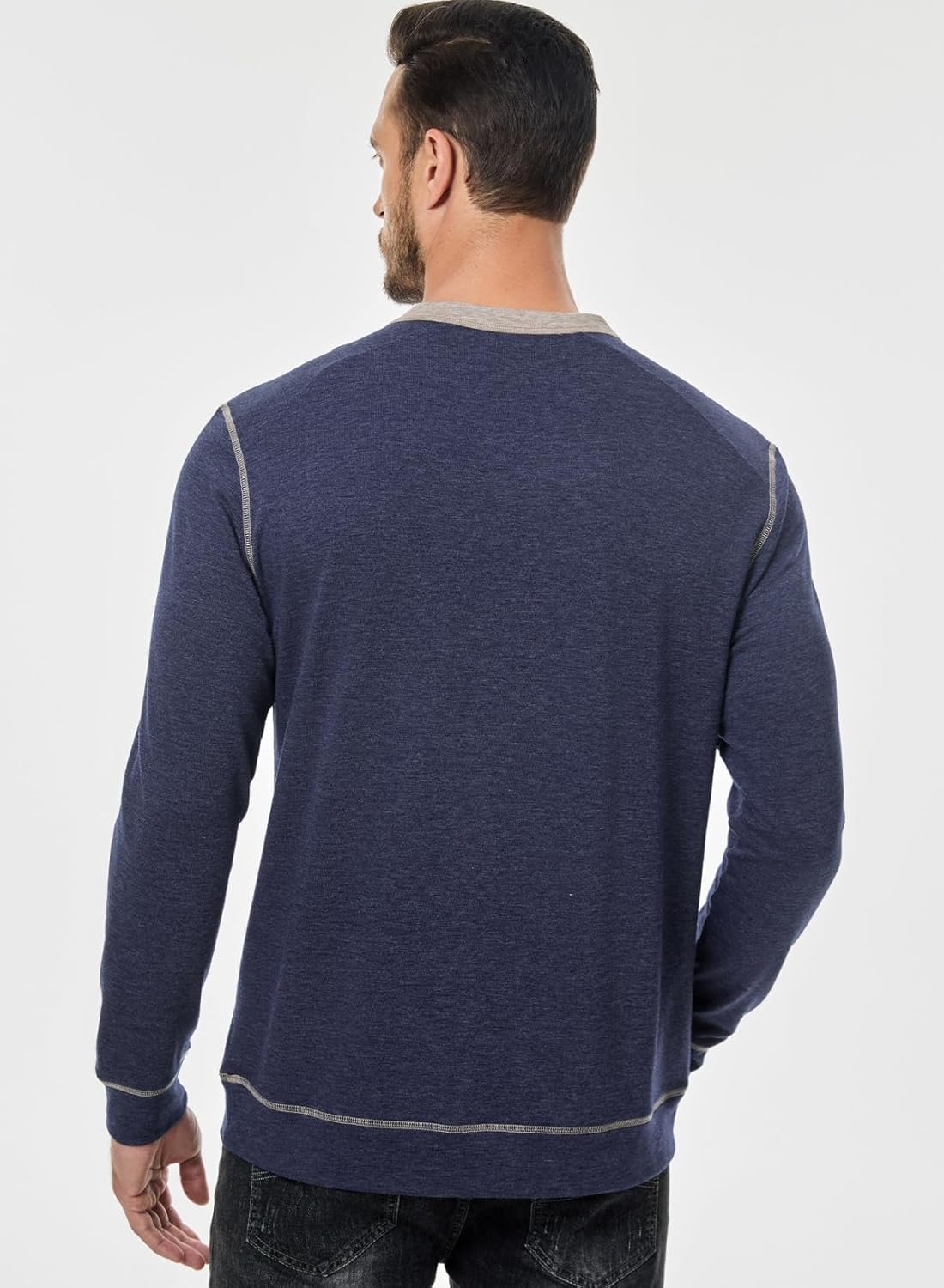 JMIERR Men's Slim Henley Shirts V-neck Longline T-Shirt Casual Lightweight Sweatshirts Fitted Raglan Sleeve Tees Shirts - Image 4