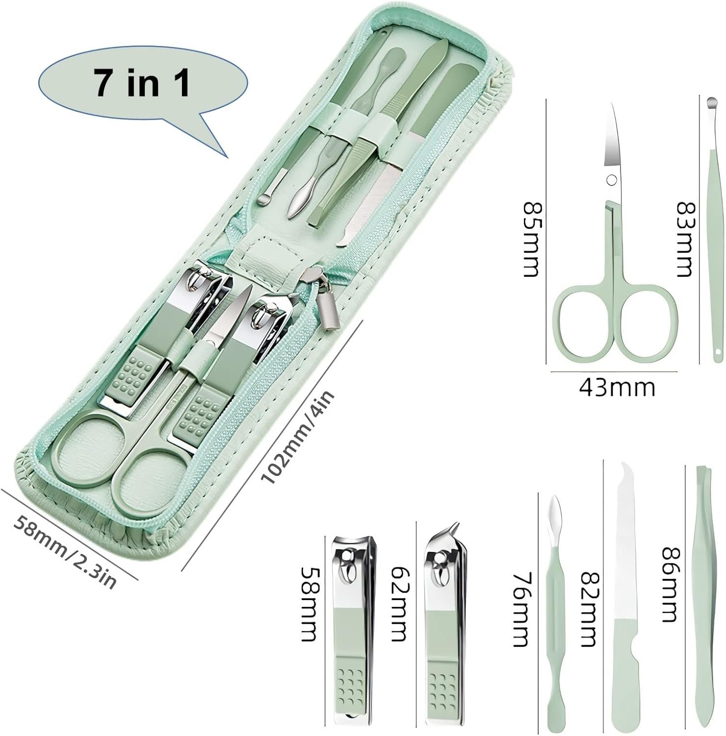 Manicure Set Nail Clippers Pedicure Kit -7 Pieces Stainless Steel Travel Nail Kit, Professional Grooming Kits, Manicure Kit with Zipper Portable Travel Pack - Image 5
