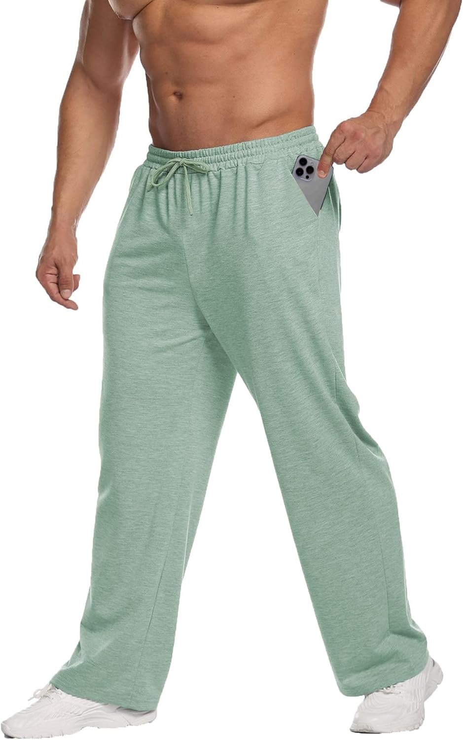 Deyeek Men's Lightweight Sweatpants Open Bottom Sweat Pants for Men Straight Leg Gym Sweatpants Lounge Pants with Pockets - Image 4