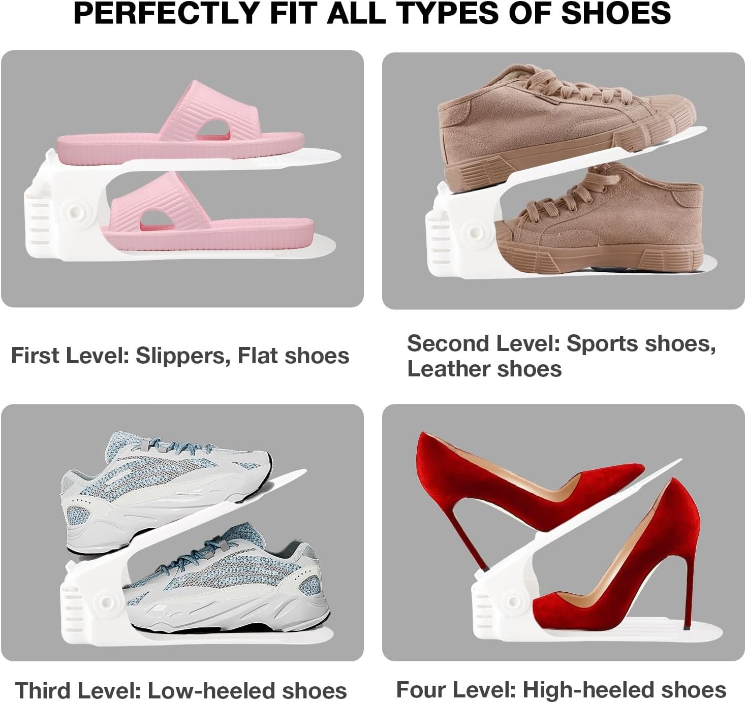 Neprock Shoe Slots Organizer, Adjustable Shoe Rack Stacker Storage Space Saver, Double Deck Shoe Rack Holder for Closet Organization (20-Pack)(White) - Image 4