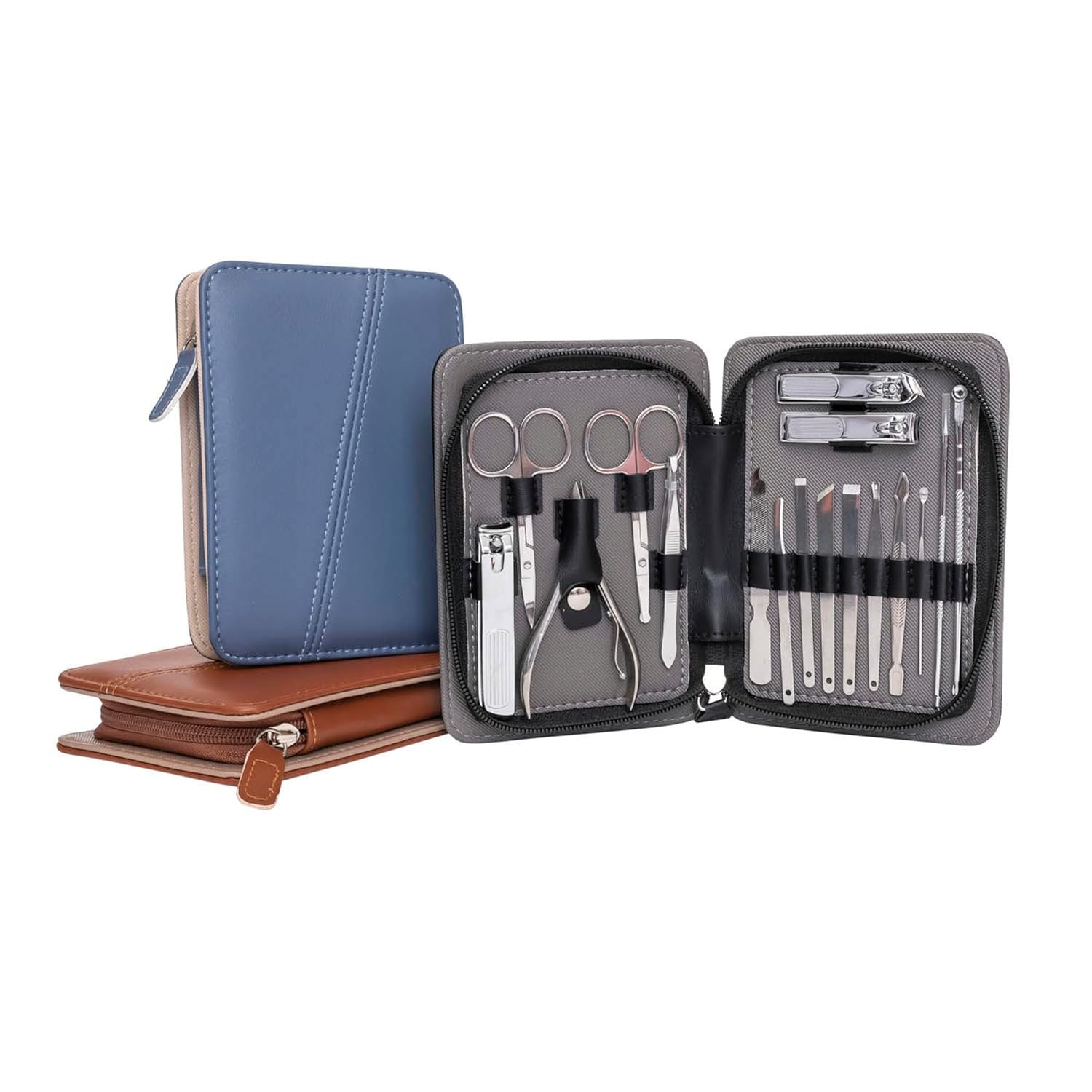 Pro MAN-I PEDI 17-Piece Manicure Pedicure Grooming Kit for Men Professional Stainless Steel Nail Clippers, Cuticle Tools & Scissors Set with Portable Black Travel Case - Image 5