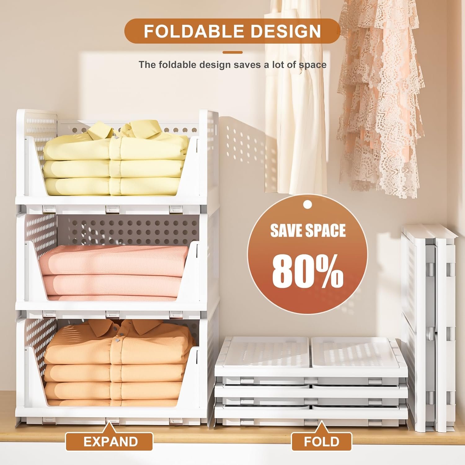 Neprock Stackable Plastic Storage Drawers for Closet Organizers and Storage,4 Pack Open Storage Bins Closet Shelf Clothes Organizer for Closet Wardrobe(4L) - Image 7