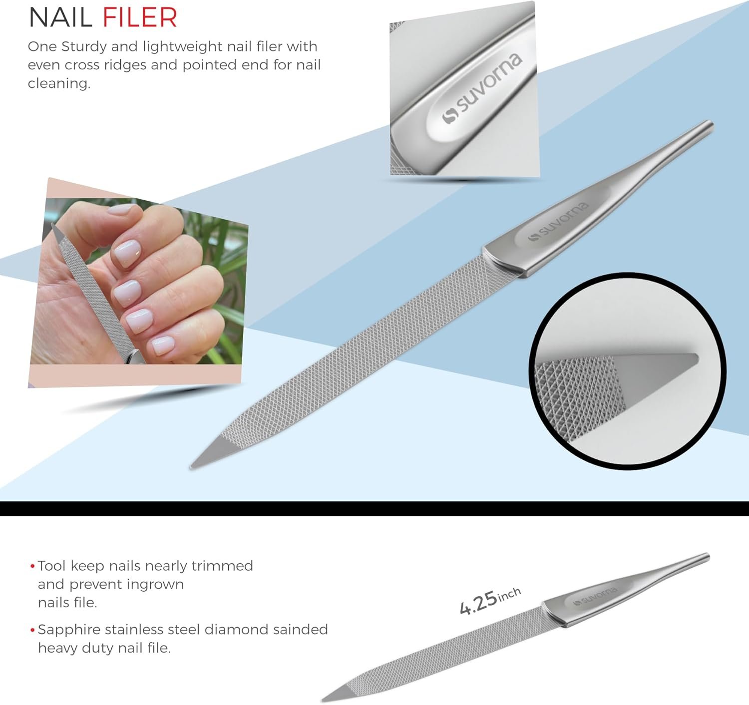 Manicure Kit for Women with Nail Clippers, Nail Scissors, Cuticle Pusher, Nail File & Tweezer - Made with Stainless Steel - Professional Nail kit for Adults, Seniors, Women, and Men. (5 Pcs) - Image 3