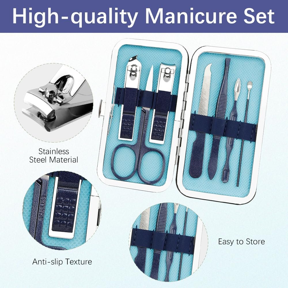 Manicure Set, Nail Clipper Set 7 in 1 Stainless Steel Nail Clipper Kit Nail Clippers Manicure Kit for Men Grooming Kit Pedicure Kit Fingernail Toenail Clippers for Men Women Husband Boyfriend, Blue - Image 4