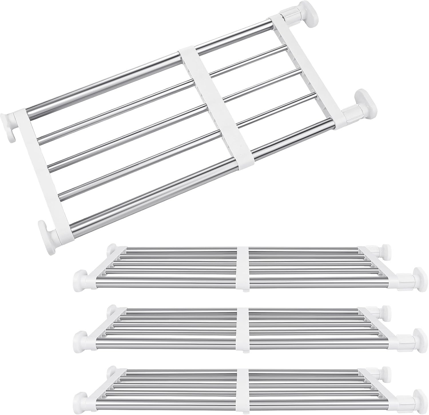 Geetery 4 Pcs Closet Tension Shelf Rod Metal Expandable Shelf Organizer Adjustable Closet Shelves Rack DIY Dividers Separators for Cabinet Storage Locker Clothes(16.54–23.62 Inch) - Image 2