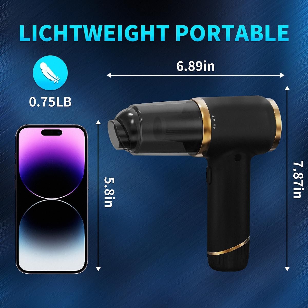 Handheld Vacuum Cleaner 15000PA Car Vacuum, 6 in 1 Portable Cordless Vacuum Cleaner Set, USB Rechargeable. Black - Image 8