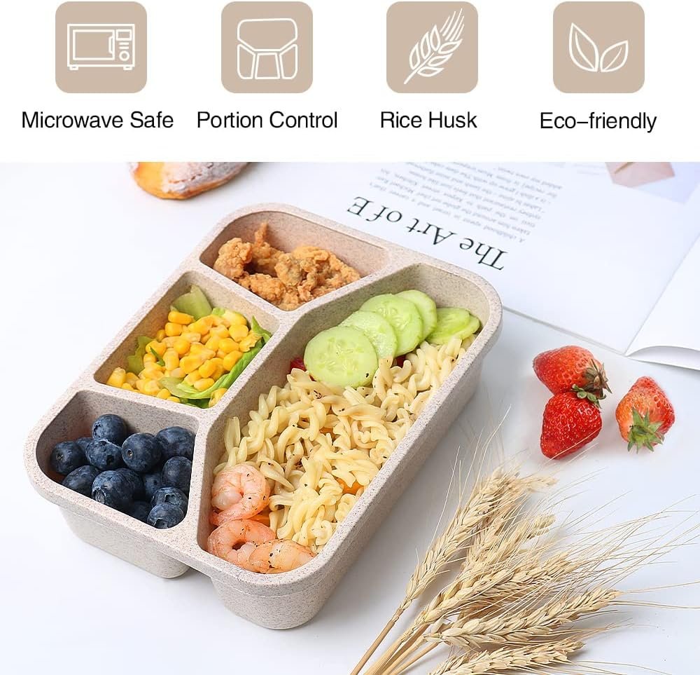 4 Pack Bento Lunch Box, 4 Compartment Meal Prep Containers, Lunch Box for Kids, BPA Free Plastic Reusable Food Storage Containers - Stackable, Suitable for Schools, Companies,Work and Travel - Image 3