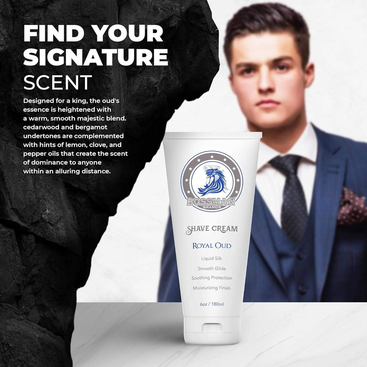 Bossman Liquid Silk Shave Cream for Men – Sensitive Skin Formula, Smooth Glide, & Soothing Protection – Moisturizing Finish (Royal Oud Scent) - Image 7