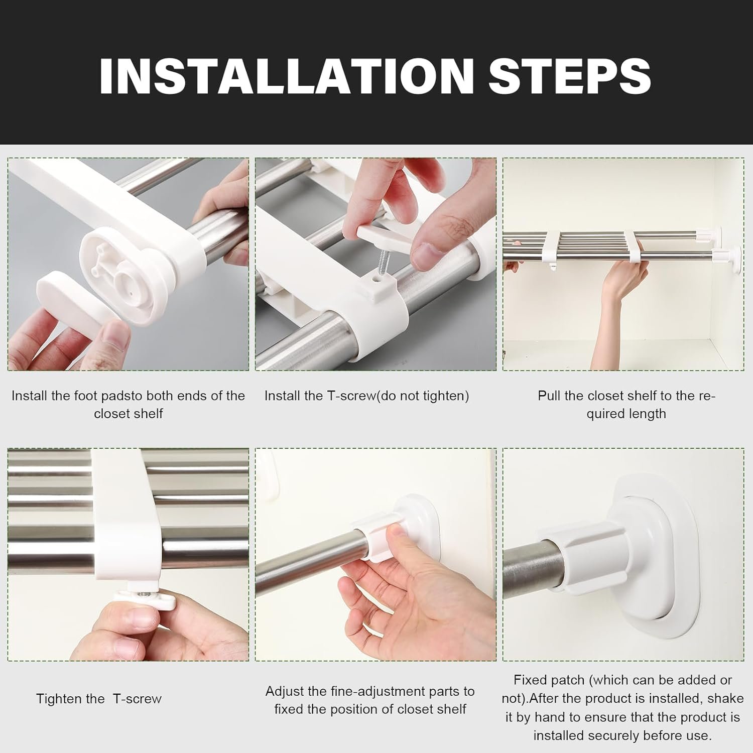 Geetery 4 Pcs Closet Tension Shelf Rod Metal Expandable Shelf Organizer Adjustable Closet Shelves Rack DIY Dividers Separators for Cabinet Storage Locker Clothes(16.54–23.62 Inch) - Image 6