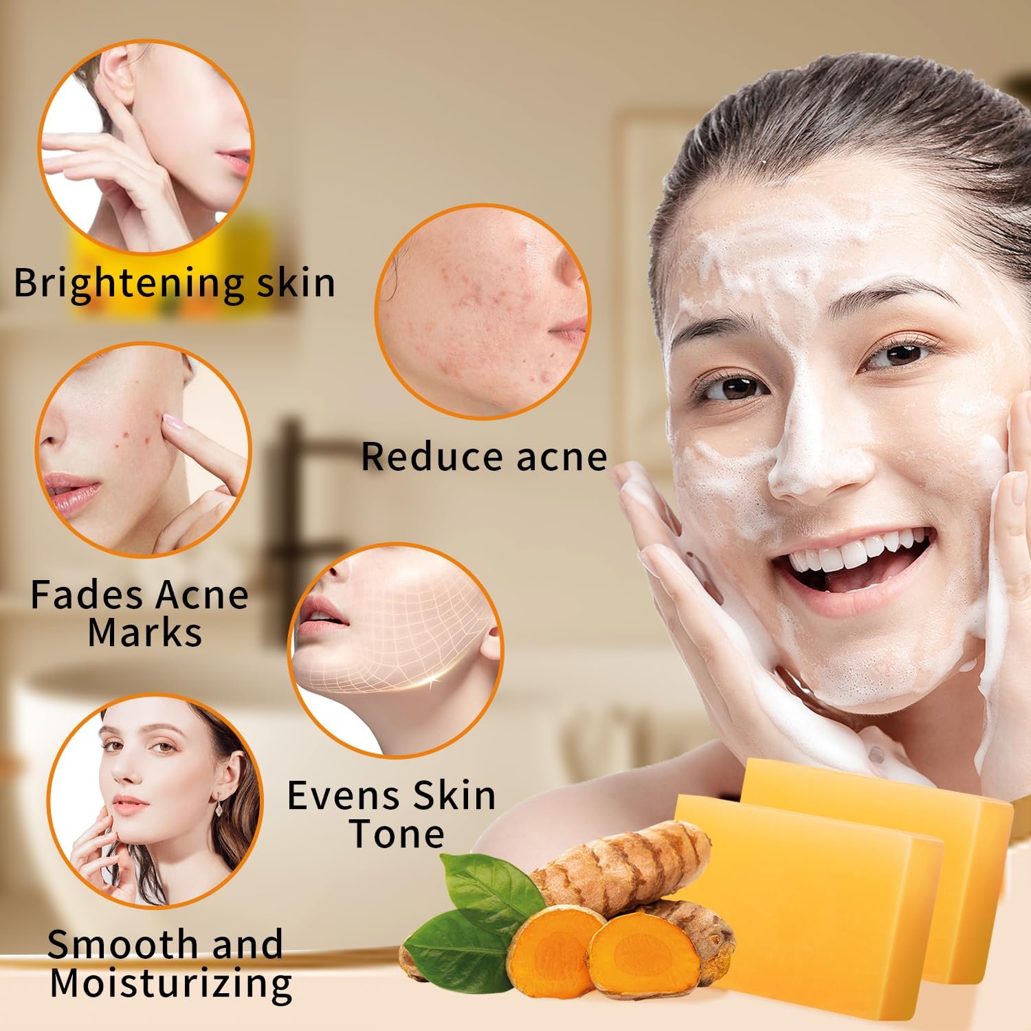 IREV Turmeric Soap For Dark Spots, 200g/7oz Kojic Acid Turmeric Soap Bar With Vitamin C, Honey For Face And Body, Gentle Soap Facial Cleansing Bars, Even Skin Tone, Moisturizing Nourishing - Image 9